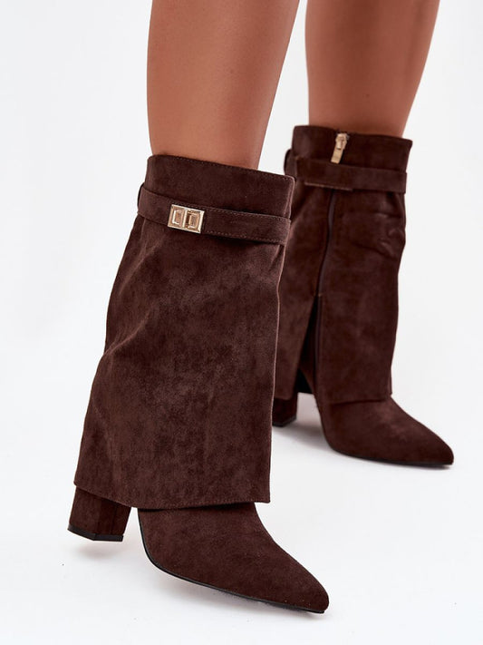 Botine cu toc Step in style, Model 219840, Maro - material piele artificiala piele  Căptușeală pătură de pantofi  Footbed pătură de pantofi  Înălţimea carâmbului 19 cm Înălţimea tocului 11 cm