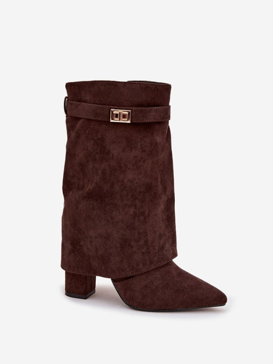 Botine cu toc Step in style, Model 219840, Maro - material piele artificiala piele  Căptușeală pătură de pantofi  Footbed pătură de pantofi  Înălţimea carâmbului 19 cm Înălţimea tocului 11 cm