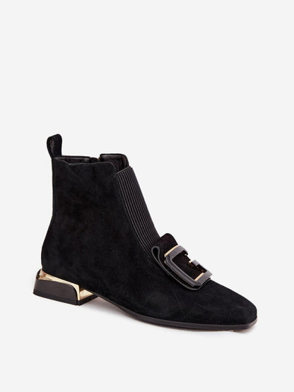 Botine cu toc Step in style, Model 220202, Negru - material piele naturală de căprioară  Căptușeală pătură de pantofi  Footbed pătură de pantofi  Înălţimea carâmbului 12.5 cm Înălţimea tocului 3 cm