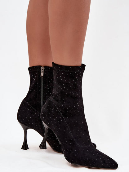 Botine cu toc Step in style, Model 220204, Negru - material piele artificiala piele  Footbed pânză  Înălţimea carâmbului 17 cm Înălţimea tocului 9 cm