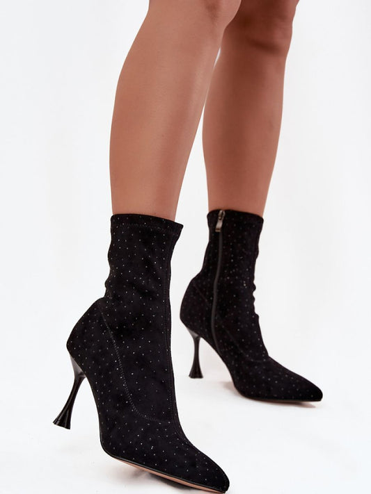 Botine cu toc Step in style, Model 220204, Negru - material piele artificiala piele  Footbed pânză  Înălţimea carâmbului 17 cm Înălţimea tocului 9 cm