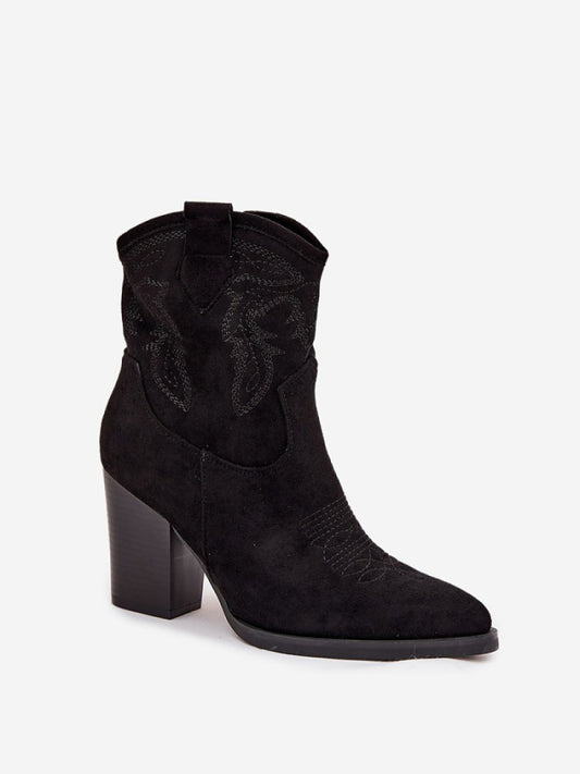 Botine cu toc Step in style, Model 220510, Negru - material piele artificiala piele  Footbed pânză  Înălţimea carâmbului 16 cm Înălţimea tocului 9 cm