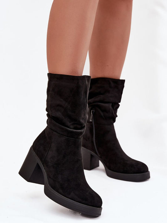 Botine cu toc Step in style, Model 220695, Negru - material piele artificiala piele  Căptușeală pătură de pantofi  Footbed imitație de piele  Înălţimea carâmbului 21 cm Înălţimea tocului 8 cm