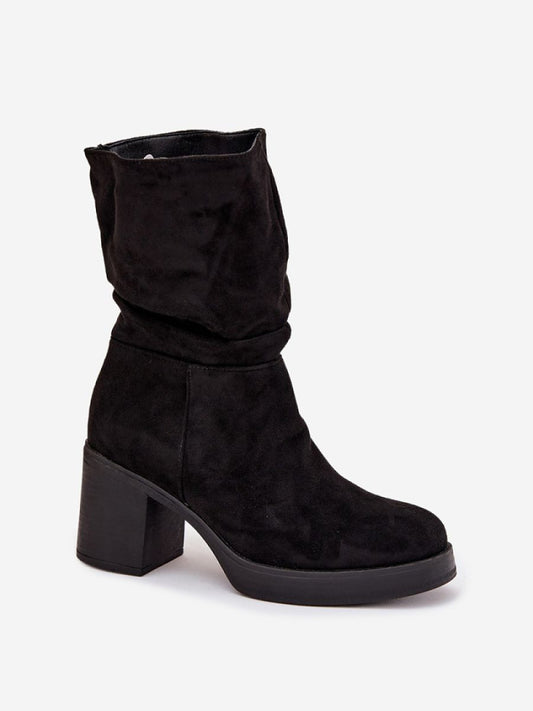 Botine cu toc Step in style, Model 220695, Negru - material piele artificiala piele  Căptușeală pătură de pantofi  Footbed imitație de piele  Înălţimea carâmbului 21 cm Înălţimea tocului 8 cm