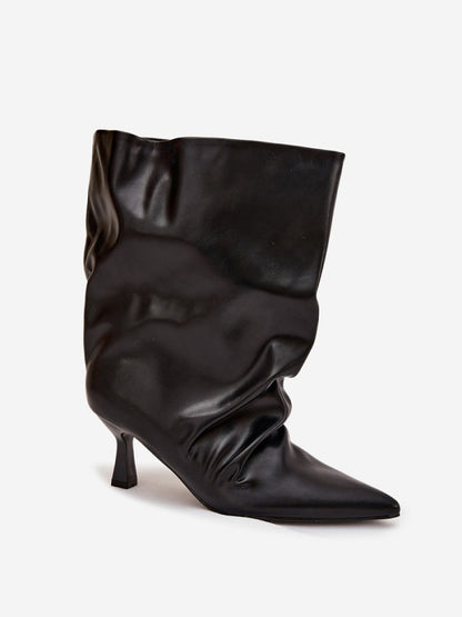 Botine cu toc Step in style, Model 220892, Negru - material imitație de piele  Footbed imitație de piele  Înălţimea carâmbului 21 cm Înălţimea tocului 6.5 cm