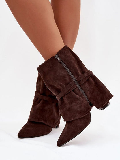 Botine cu toc Step in style, Model 221129, Maro - material piele artificiala piele  Footbed pânză  Înălţimea carâmbului 15 cm Înălţimea tocului 10 cm