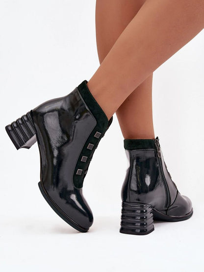 Botine cu toc Step in style, Model 221140, Verde - material piele naturala  Căptușeală pătură de pantofi  Footbed pătură de pantofi  Înălţimea carâmbului 11.5 cm Înălţimea tocului 6 cm