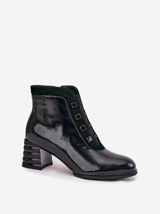 Botine cu toc Step in style, Model 221140, Verde - material piele naturala  Căptușeală pătură de pantofi  Footbed pătură de pantofi  Înălţimea carâmbului 11.5 cm Înălţimea tocului 6 cm