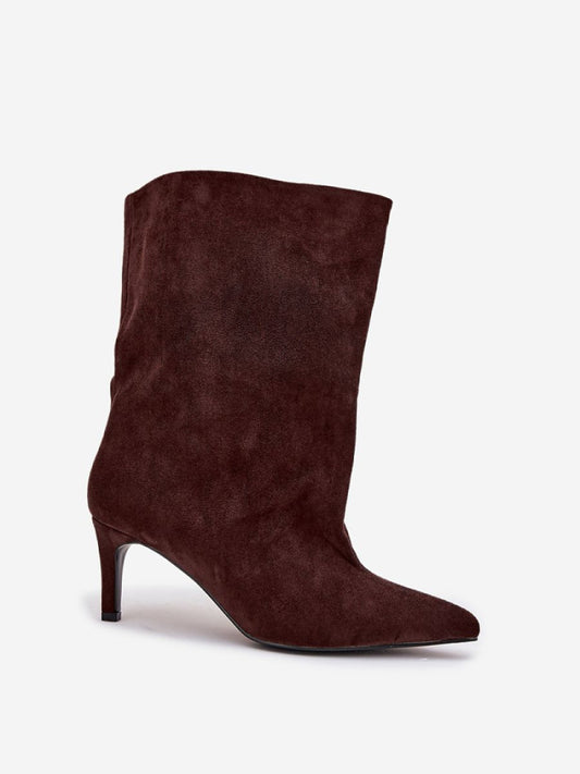 Botine cu toc Step in style, Model 222511, Maro - material piele artificiala piele  Footbed pătură de pantofi  Înălţimea carâmbului 22.5 cm Înălţimea tocului 7 cm