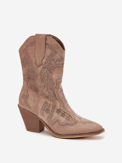 Botine cu toc Step in style, Model 222513, Bej - material piele artificiala piele  Footbed imitație de piele  Înălţimea carâmbului 21 cm Înălţimea tocului 7.5 cm