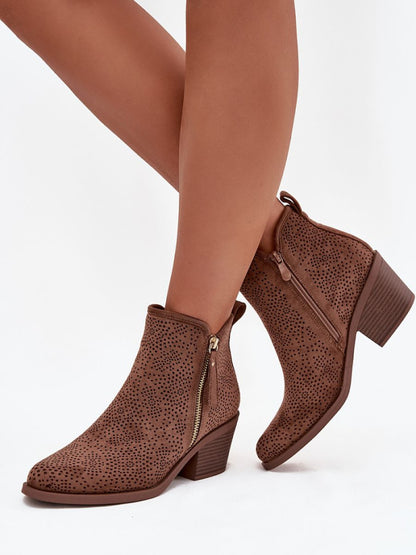 Botine cu toc Step in style, Model 222515, Maro - material piele artificiala piele  Footbed imitație de piele  Înălţimea carâmbului 10.5 cm Înălţimea tocului 6 cm