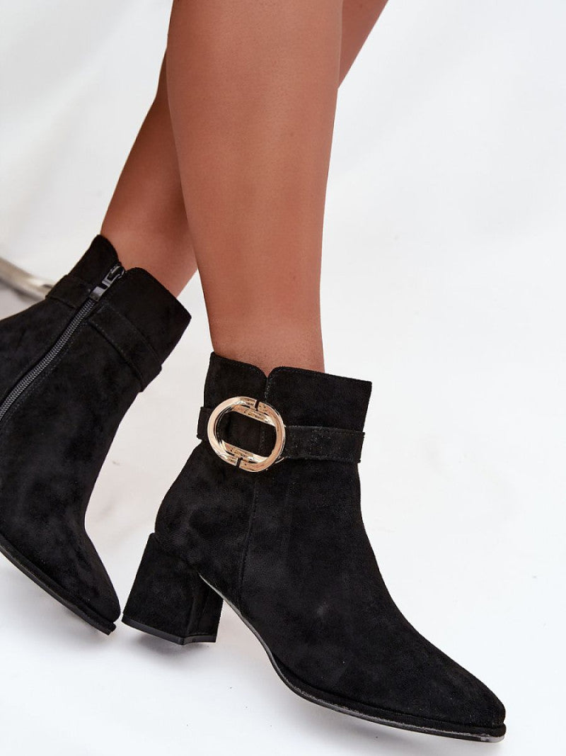 Botine cu toc Step in style, Model 222523, Negru - material piele artificiala piele  Footbed imitație de piele  Înălţimea carâmbului 12.5 cm Înălţimea tocului 6 cm