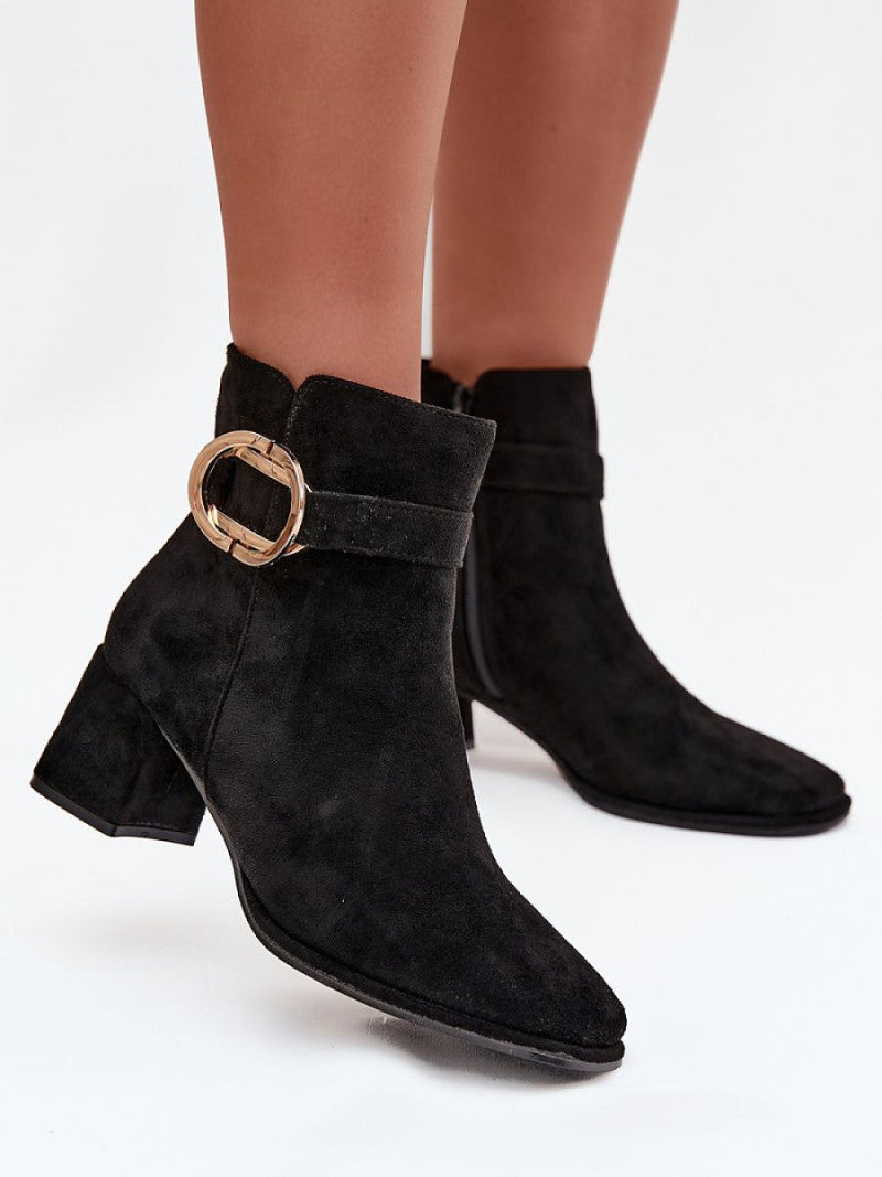 Botine cu toc Step in style, Model 222523, Negru - material piele artificiala piele  Footbed imitație de piele  Înălţimea carâmbului 12.5 cm Înălţimea tocului 6 cm