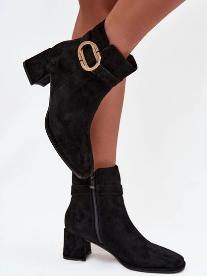 Botine cu toc Step in style, Model 222523, Negru - material piele artificiala piele  Footbed imitație de piele  Înălţimea carâmbului 12.5 cm Înălţimea tocului 6 cm