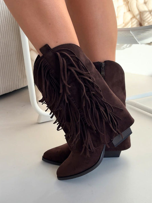 Botine cu toc Step in style, Model 222718, Maro - material piele artificiala piele  Căptușeală pătură de pantofi  Footbed pânză  Înălţimea carâmbului 23 cm Înălţimea tocului 7 cm