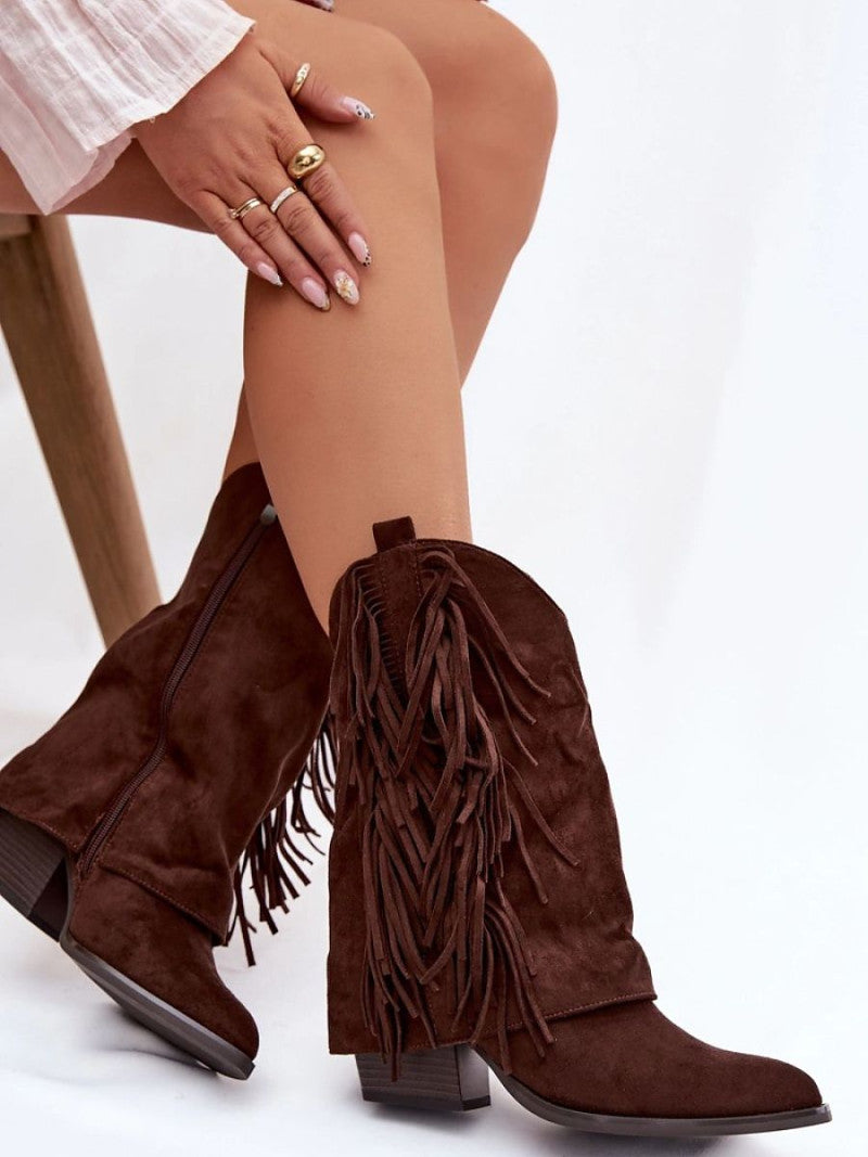 Botine cu toc Step in style, Model 222718, Maro - material piele artificiala piele  Căptușeală pătură de pantofi  Footbed pânză  Înălţimea carâmbului 23 cm Înălţimea tocului 7 cm