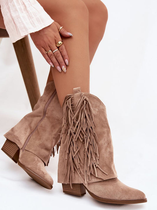 Botine cu toc Step in style, Model 222719, Bej - material piele artificiala piele  Căptușeală pătură de pantofi  Footbed pânză  Înălţimea carâmbului 23 cm Înălţimea tocului 7 cm