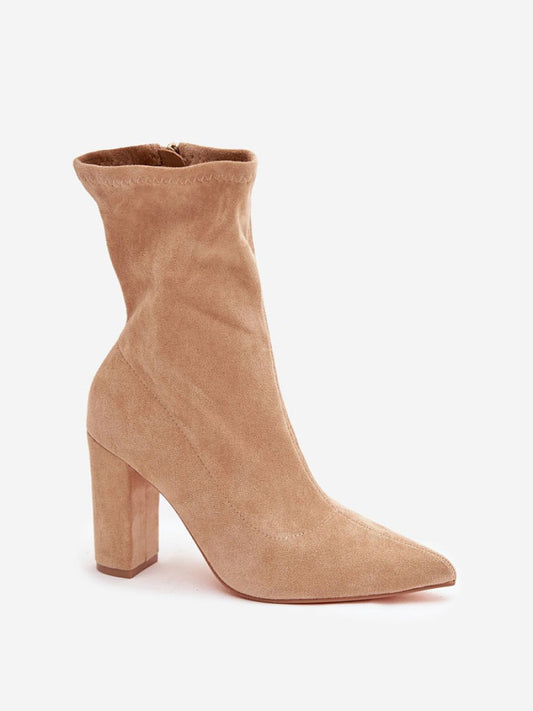 Botine cu toc Step in style, Model 222724, Bej - material piele artificiala piele  Footbed imitație de piele  Înălţimea carâmbului 18 cm Înălţimea tocului 9.5 cm