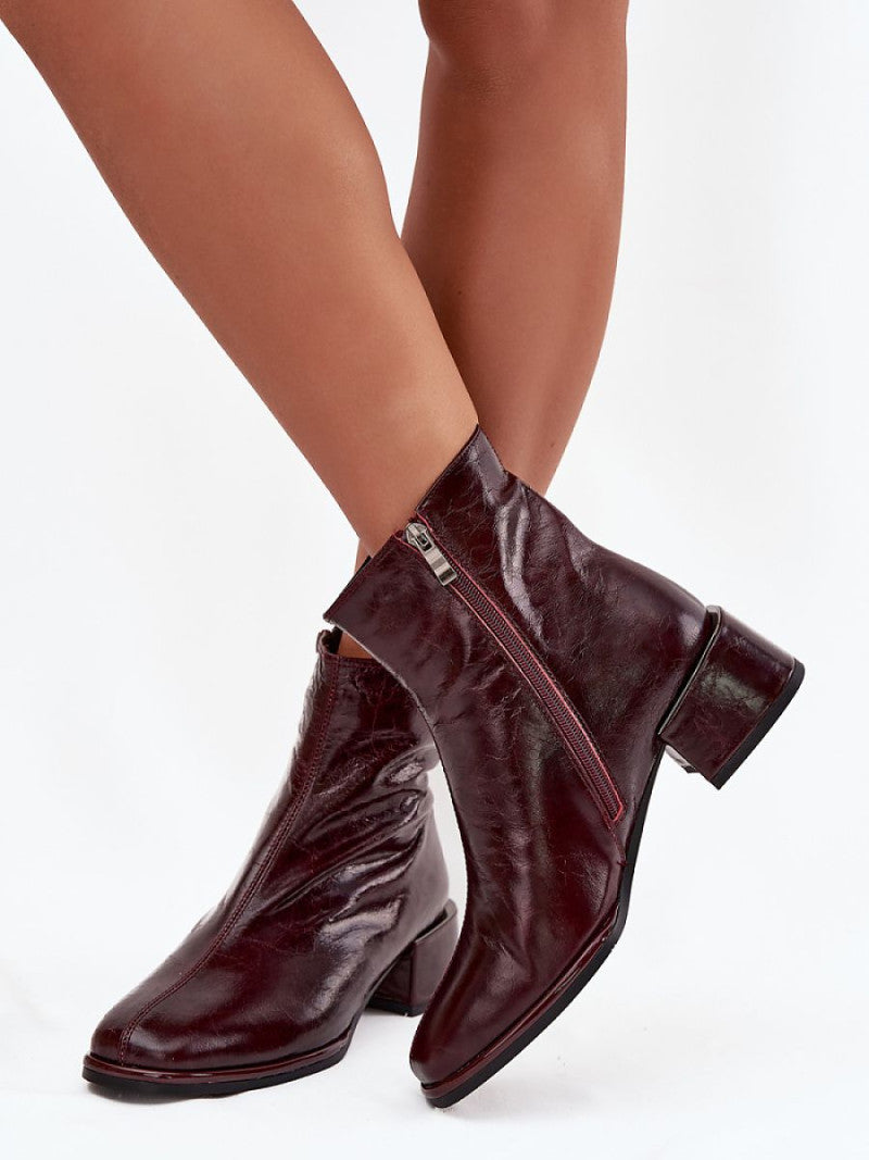 Botine cu toc Step in style, Model 222956, Roşu - material piele naturala  Căptușeală pătură de pantofi  Footbed pătură de pantofi  Înălţimea carâmbului 14.5 cm Înălţimea tocului 5 cm