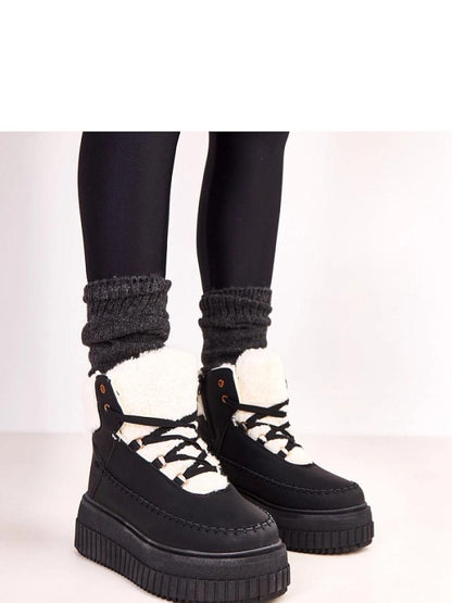 Botine sport Solea, Model 219939, Negru - material imitație de piele  Căptușeală blană  Footbed pânză  Înălţimea carâmbului 12 cm Înălţimea platformei 6.5 cm
