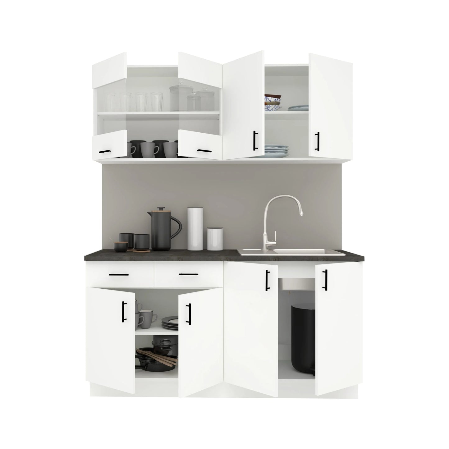 Set Bucatarie haaus Karo V8, Alb, Blat Thermo 28 mm, L 160 cm