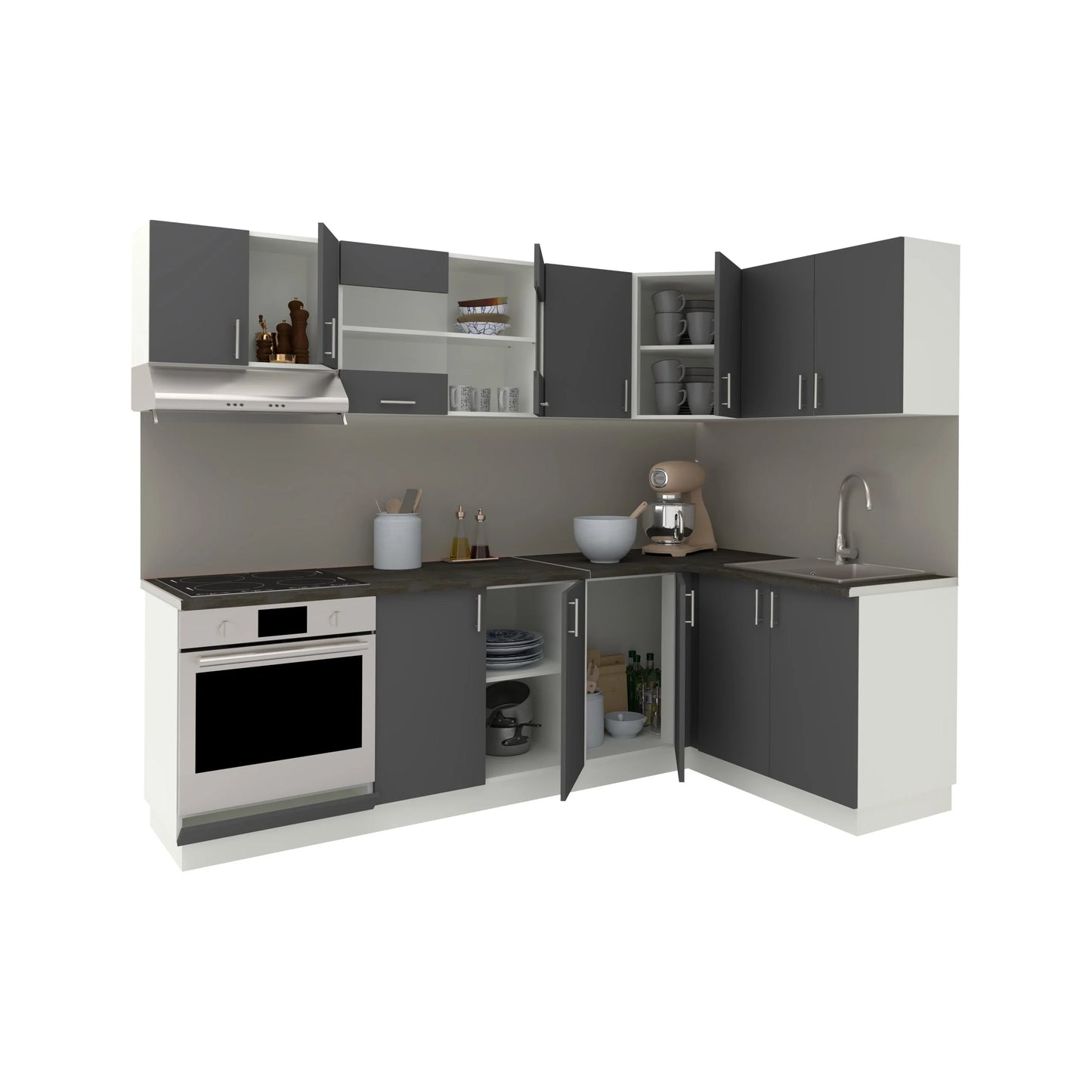 Set Bucatarie Colt haaus Karo V34, Antracit/Alb, Blat Thermo 28 mm, L 240 x 140 cm