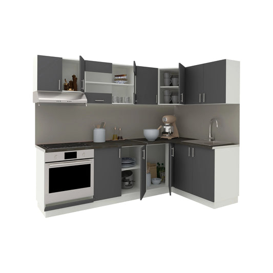Set Bucatarie Colt haaus Karo V34, Antracit/Alb, Blat Thermo 28 mm, L 240 x 140 cm