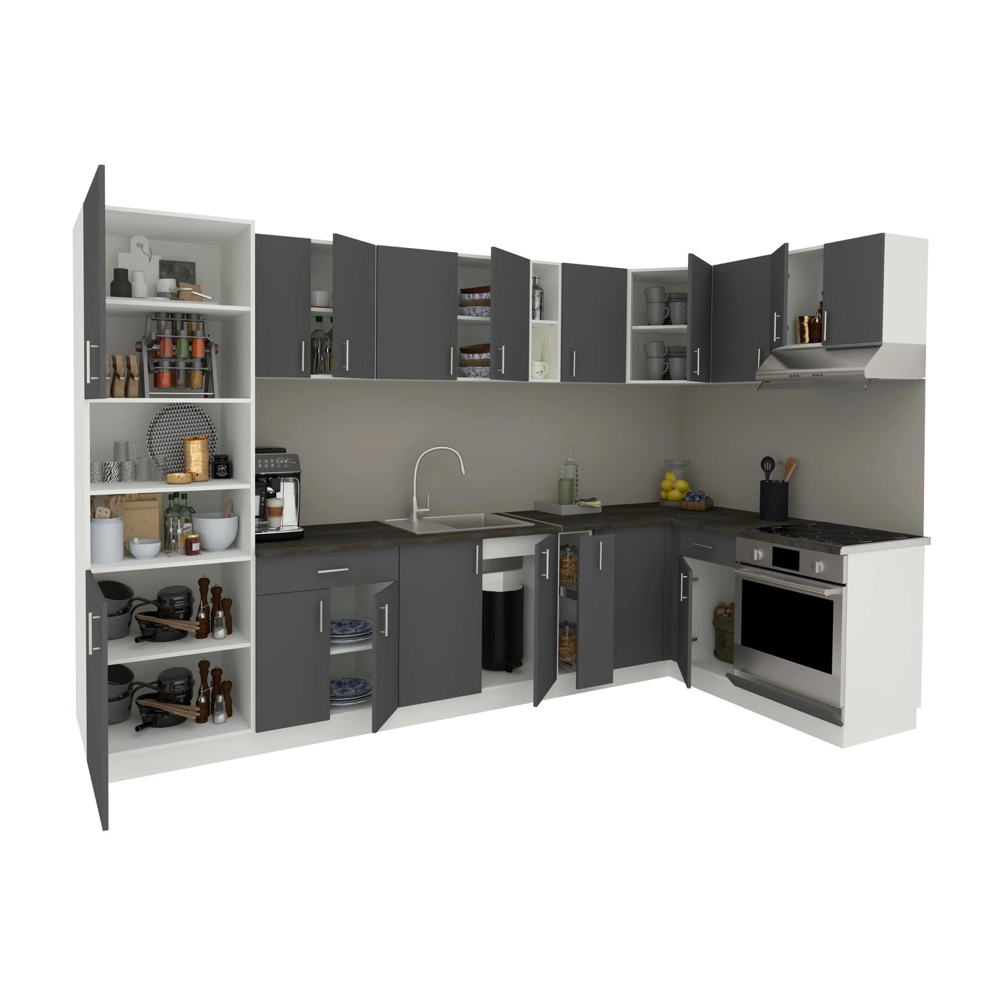 Set Bucatarie Colt haaus Karo V35, Antracit/Alb, Blat Thermo 28 mm, L 320 x 160 cm