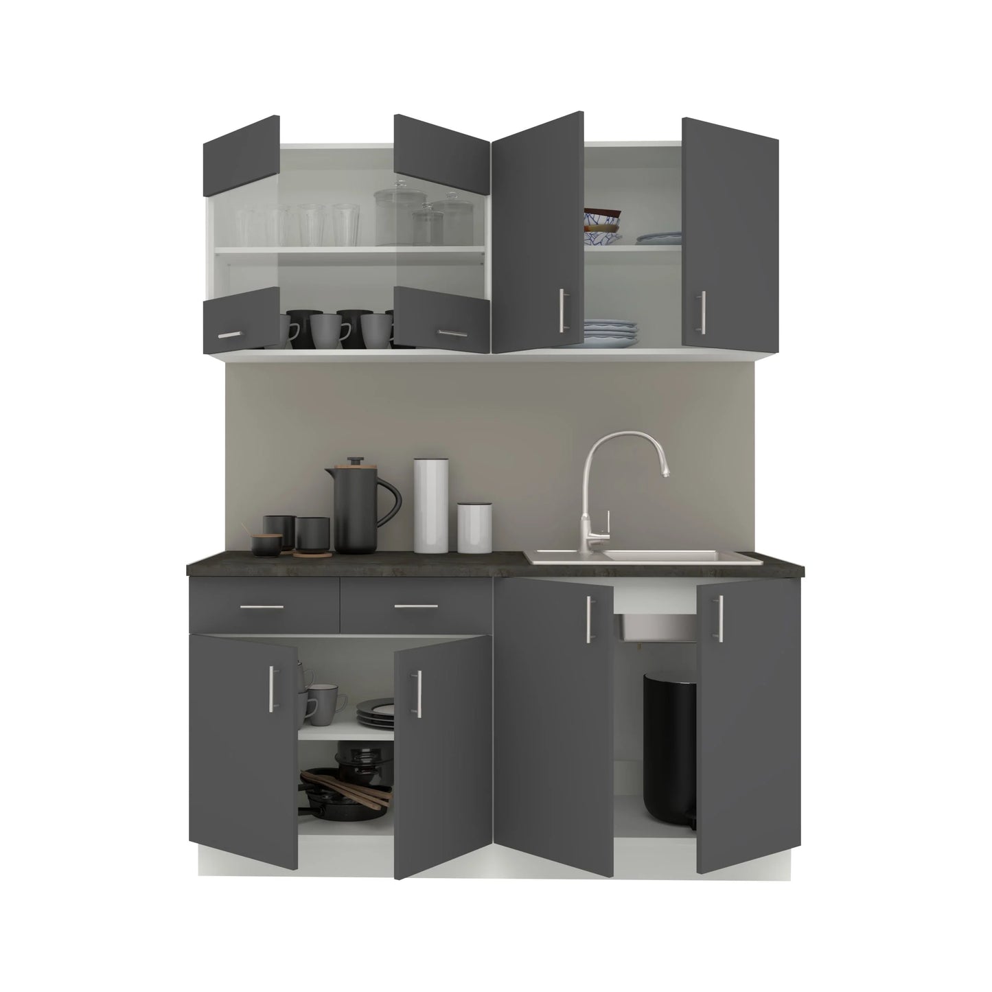 Set Bucatarie haaus Karo V8, Antracit/Alb, Blat Thermo 28 mm, L 160 cm