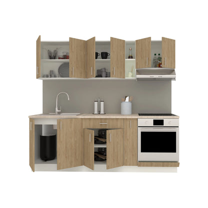 Set Bucatarie haaus Karo V14, Lemn Natural/Alb, Blat Thermo 28 mm, L 220 cm