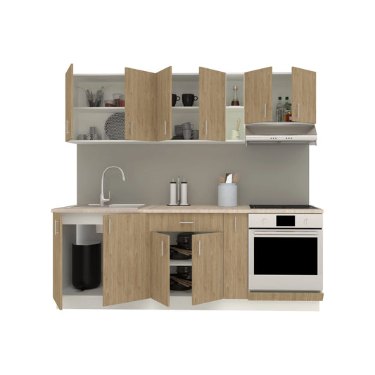 Set Bucatarie haaus Karo V14, Lemn Natural/Alb, Blat Thermo 28 mm, L 220 cm