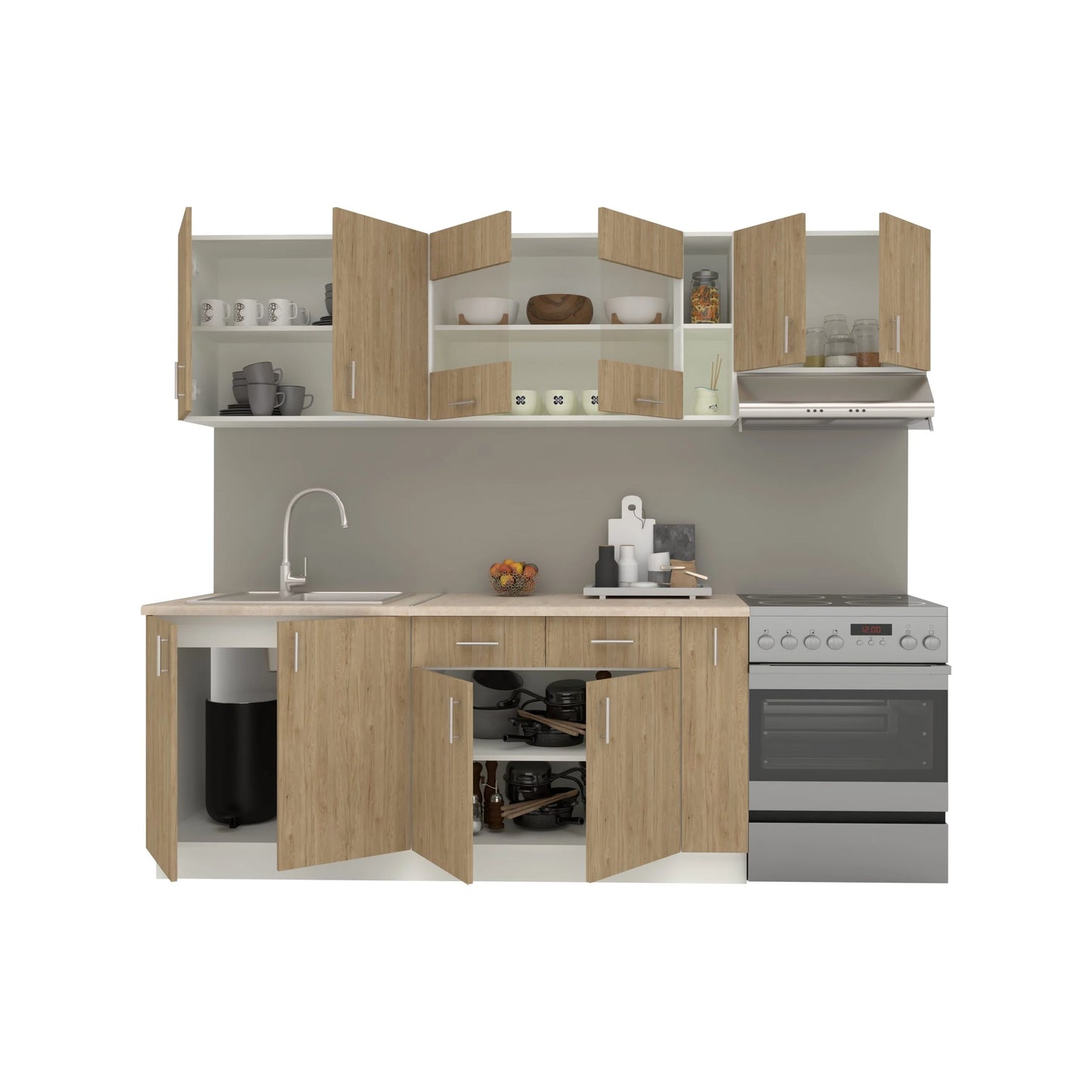 Set Bucatarie haaus Karo V16, Lemn Natural/Alb, Blat Thermo 28 mm, L 240 cm