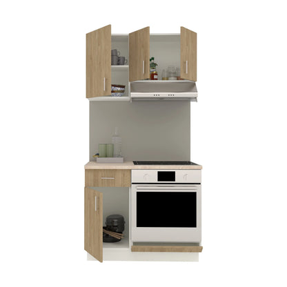 Set Bucatarie haaus Karo V1, Lemn Natural/Alb, Blat Thermo 28 mm, L 100 cm