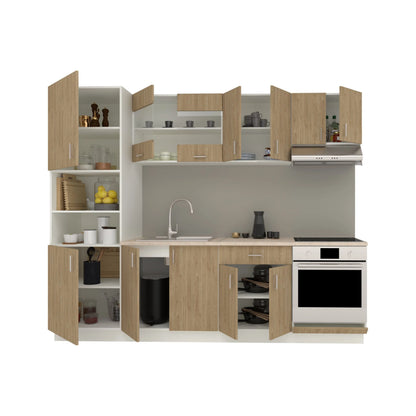 Set Bucatarie haaus Karo V20, Lemn Natural/Alb, Blat Thermo 28 mm, L 260 cm