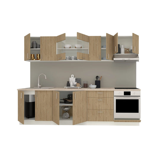 Set Bucatarie haaus Karo V22, Lemn Natural/Alb, Blat Thermo 28 mm, L 280 cm