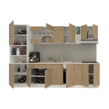 Set Bucatarie haaus Karo V26, Lemn Natural/Alb, Blat Thermo 28 mm, L 300 cm