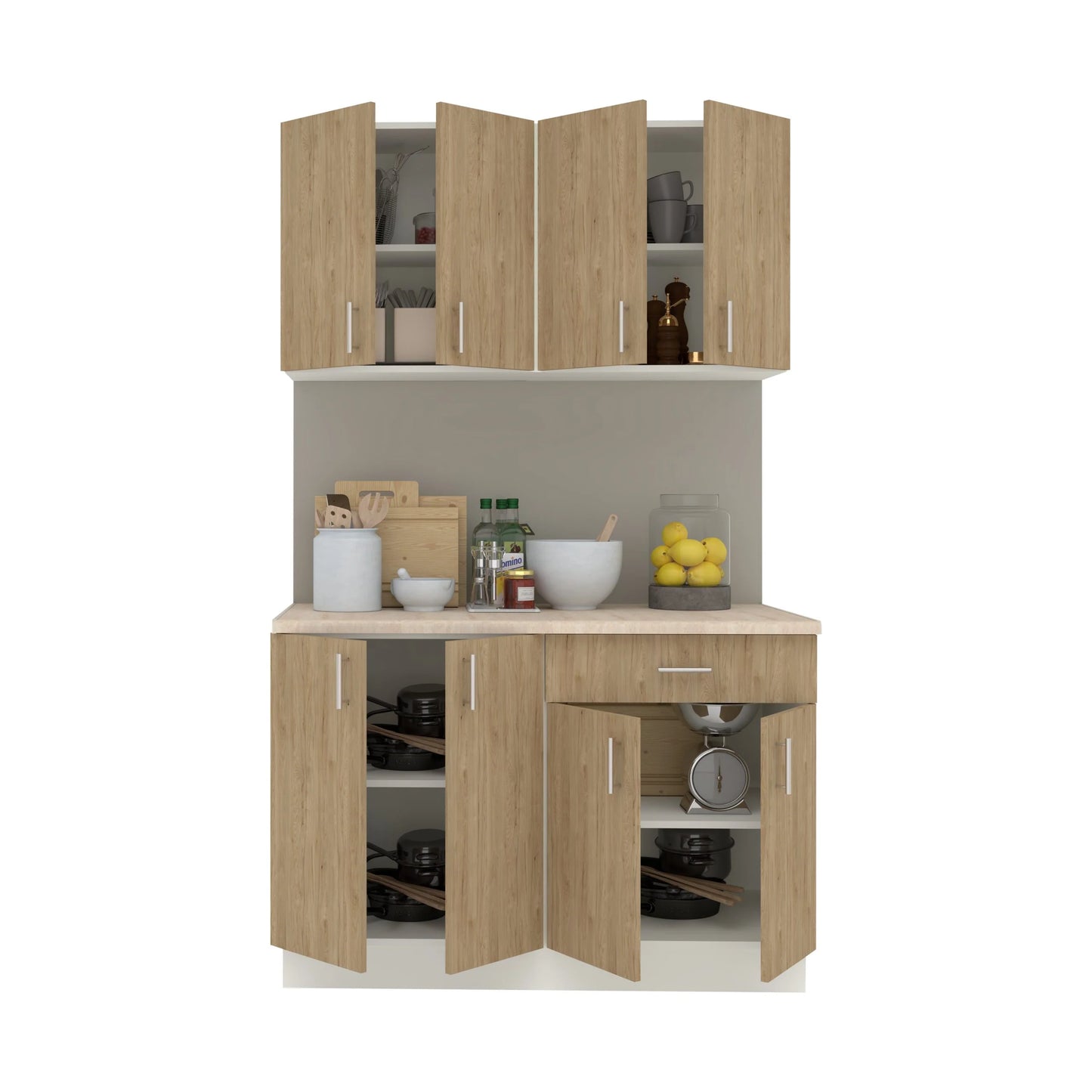 Set Bucatarie haaus Karo V2, Lemn Natural/Alb, Blat Thermo 28 mm, L 120 cm