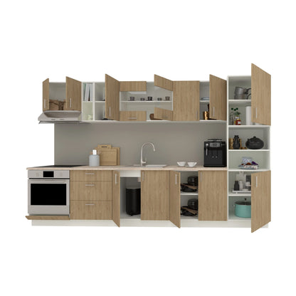 Set Bucatarie haaus Karo V31, Lemn Natural/Alb, Blat Thermo 28 mm, L 340 cm