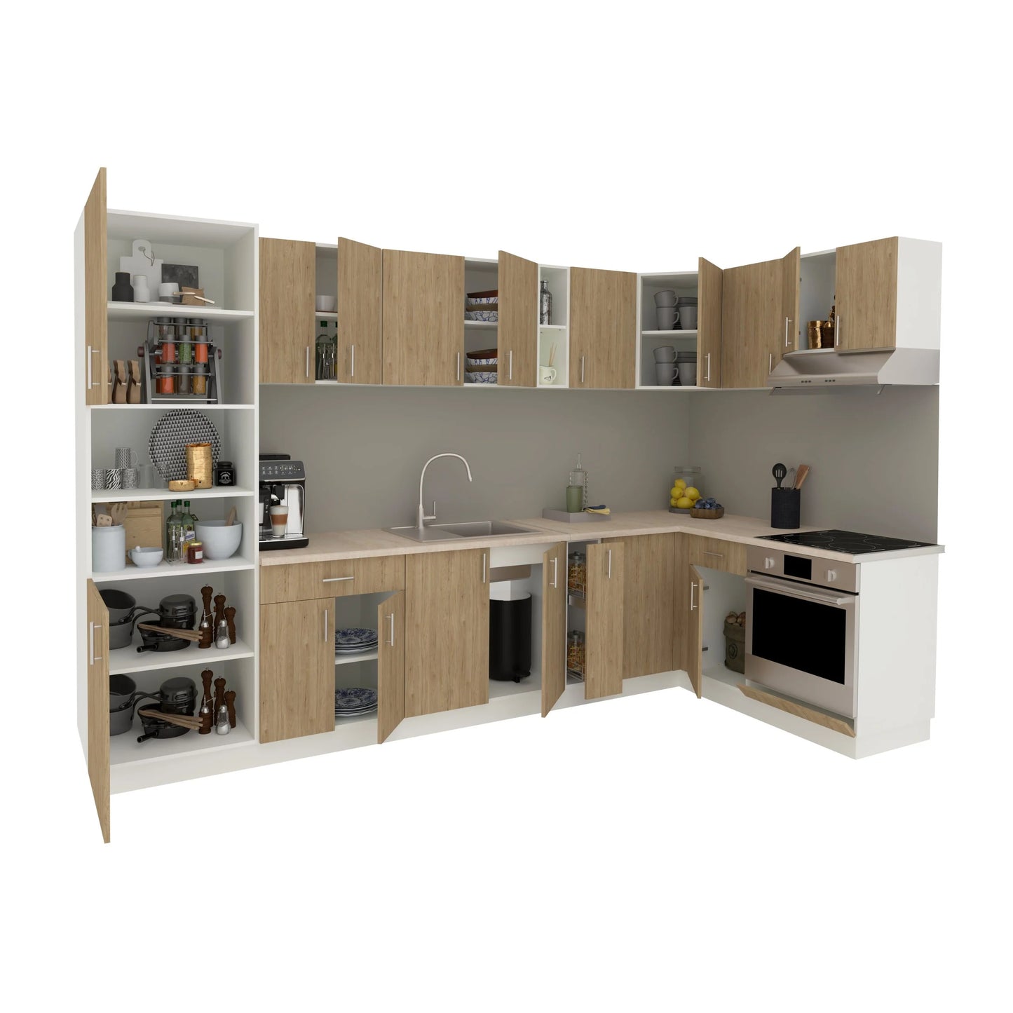 Set Bucatarie Colt haaus Karo V35, Lemn Natural/Alb, Blat Thermo 28 mm, L 320 x 160 cm