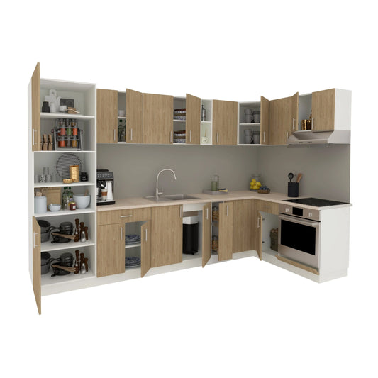 Set Bucatarie Colt haaus Karo V35, Lemn Natural/Alb, Blat Thermo 28 mm, L 320 x 160 cm