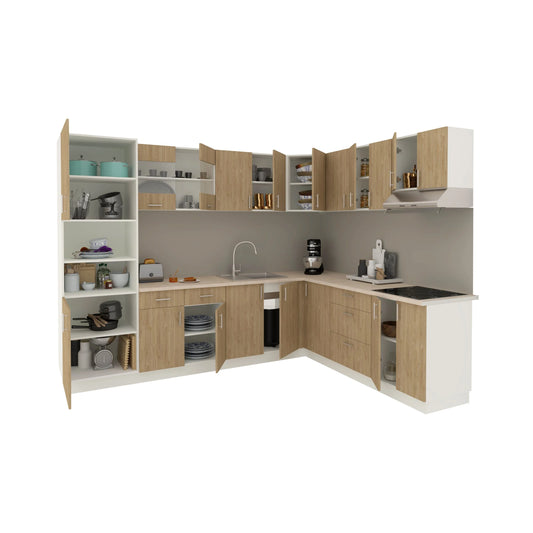 Set Bucatarie Colt haaus Karo V36, Lemn Natural/Alb, Blat Thermo 28 mm, L 280 x 220 cm