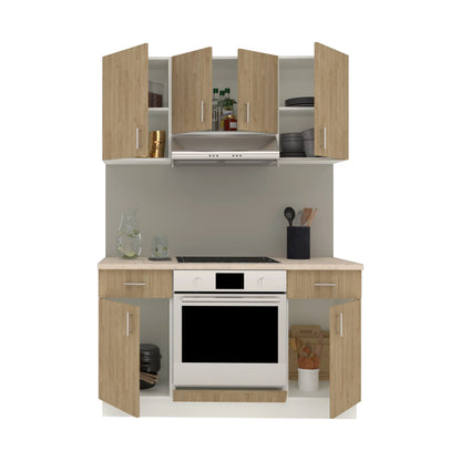 Set Bucatarie haaus Karo V5, Lemn Natural/Alb, Blat Thermo 28 mm, L 140 cm