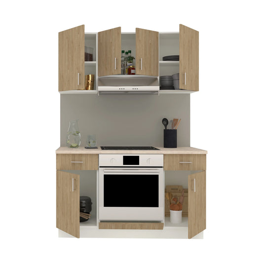 Set Bucatarie haaus Karo V5, Lemn Natural/Alb, Blat Thermo 28 mm, L 140 cm