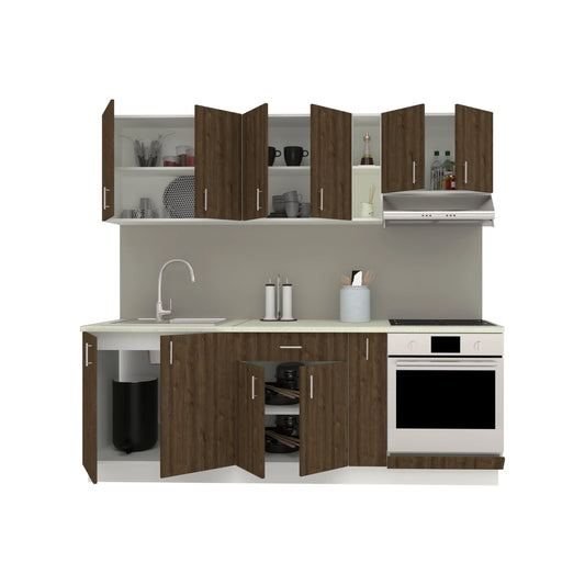 Set Bucatarie haaus Karo V14, Stejar Bronz/Alb, Blat Thermo 28 mm, L 220 cm