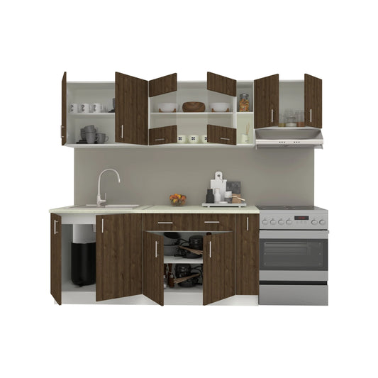 Set Bucatarie haaus Karo V16, Stejar Bronz/Alb, Blat Thermo 28 mm, L 240 cm