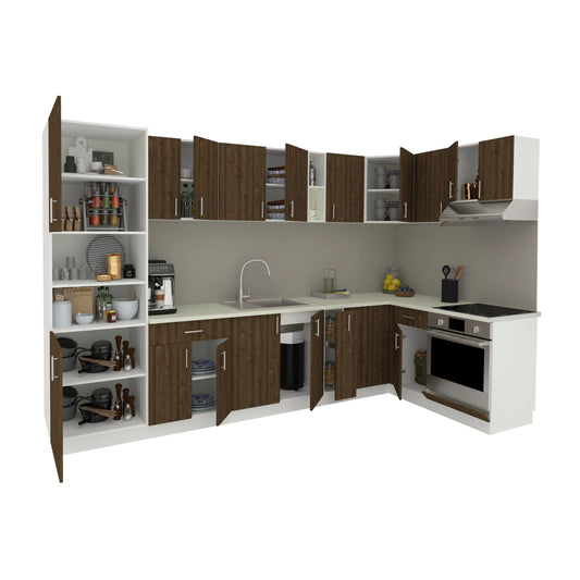 Set Bucatarie Colt haaus Karo V35, Stejar Bronz/Alb, Blat Thermo 28 mm, L 320 x 160 cm
