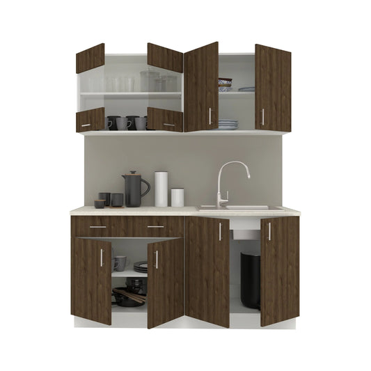 Set Bucatarie haaus Karo V8, Stejar Bronz/Alb, Blat Thermo 28 mm, L 160 cm
