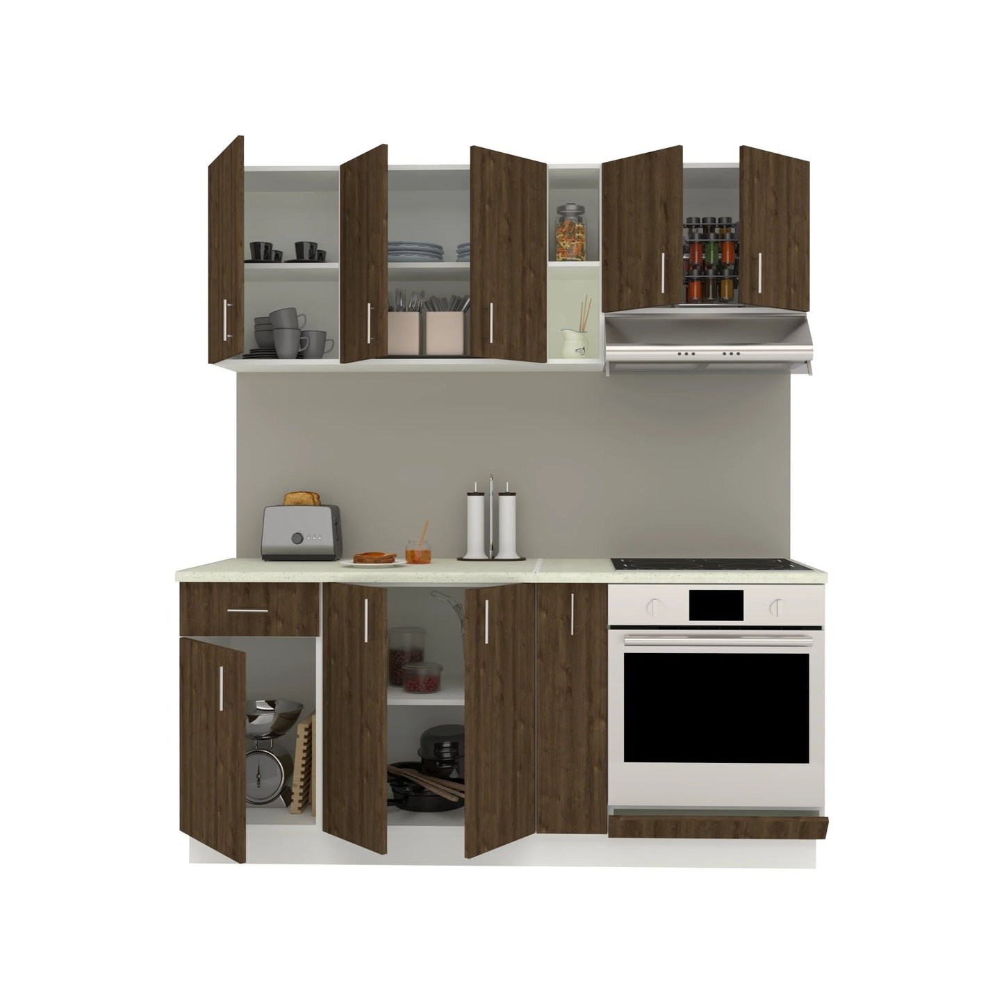Set Bucatarie haaus Karo V9, Stejar Bronz/Alb, Blat Thermo 28 mm, L 180 cm