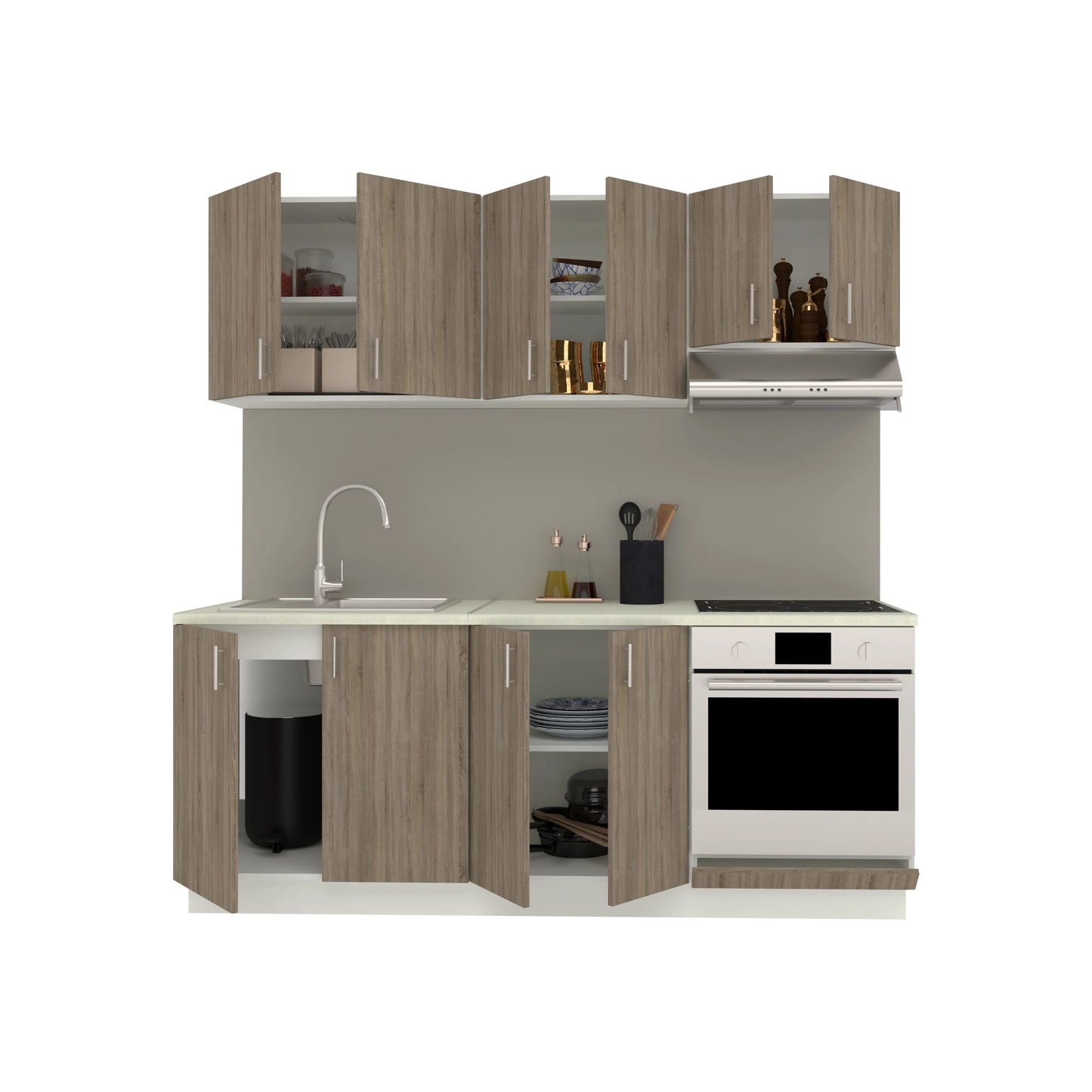Set Bucatarie haaus Karo V10, Stejar Sonoma Inchis/Alb, Blat Thermo 28 mm, L 200 cm