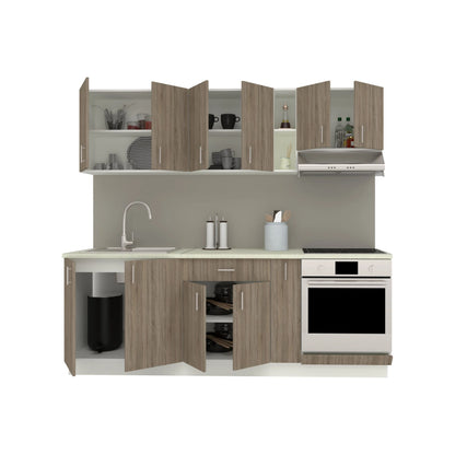 Set Bucatarie haaus Karo V14, Stejar Sonoma Inchis/Alb, Blat Thermo 28 mm, L 220 cm